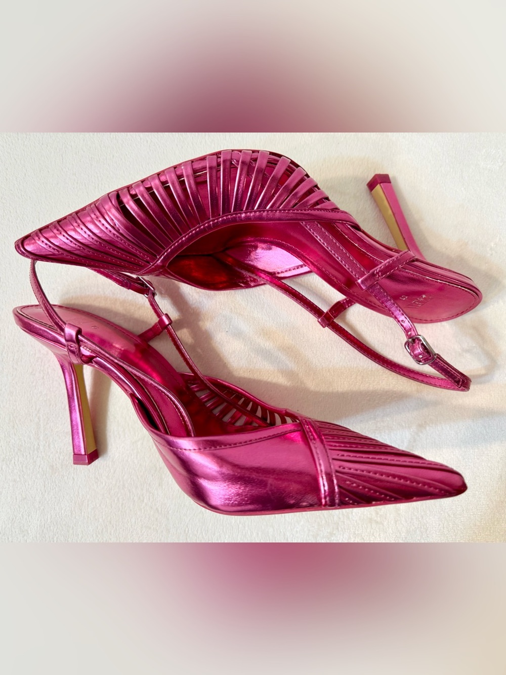 Zara Women’s Pink Metallic Pointy Toe Slingback Pumps Size 39 - Picture 8 of 10